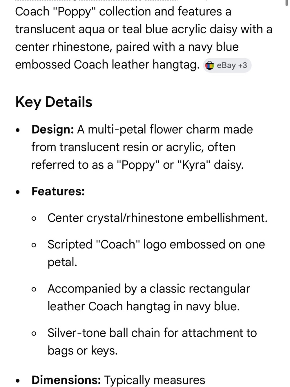COACH Daisy Kyra Y2K Poppy Blue Acrylic Flower Charm with Blue Hang Tag Set - Picture 9 of 9